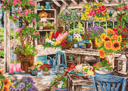 Finished gardener's paradise counted cross stitch design