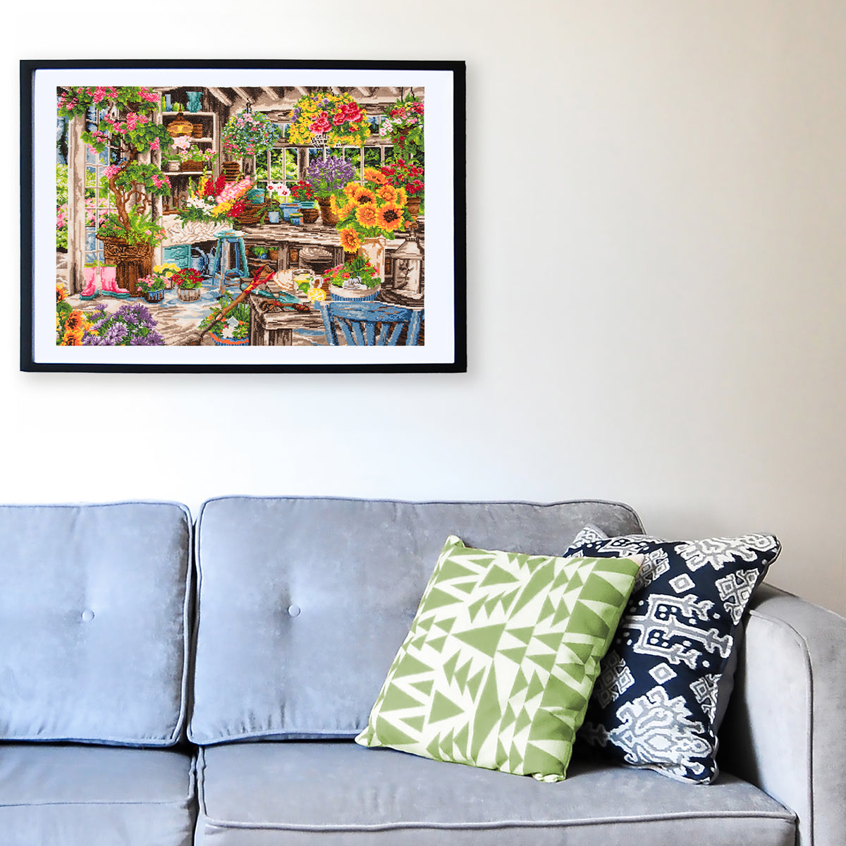 Finished gardener's paradise counted cross stitch design