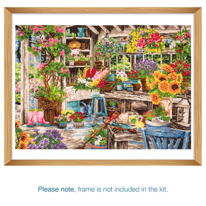 Finished gardener's paradise counted cross stitch design