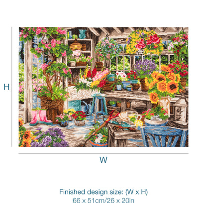 Finished gardener's paradise counted cross stitch design