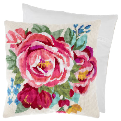 Finished spring bloom half stitch tapestry cushion