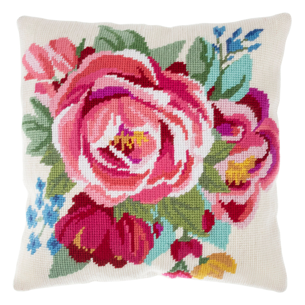 Finished spring bloom half stitch tapestry cushion
