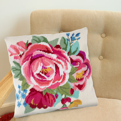 Finished spring bloom half stitch tapestry cushion