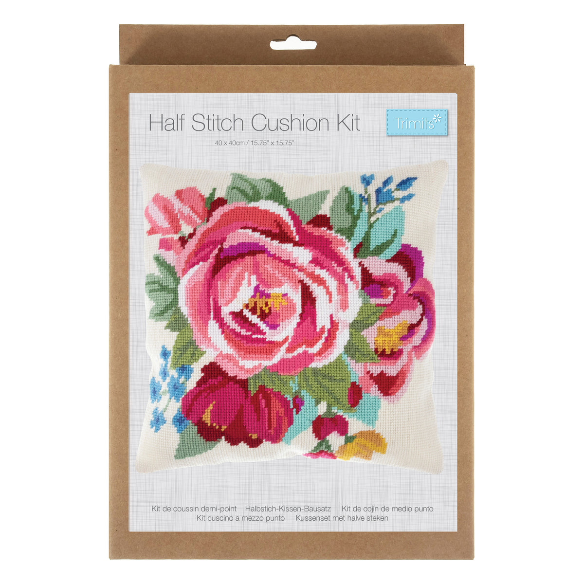 Finished spring bloom half stitch tapestry cushion