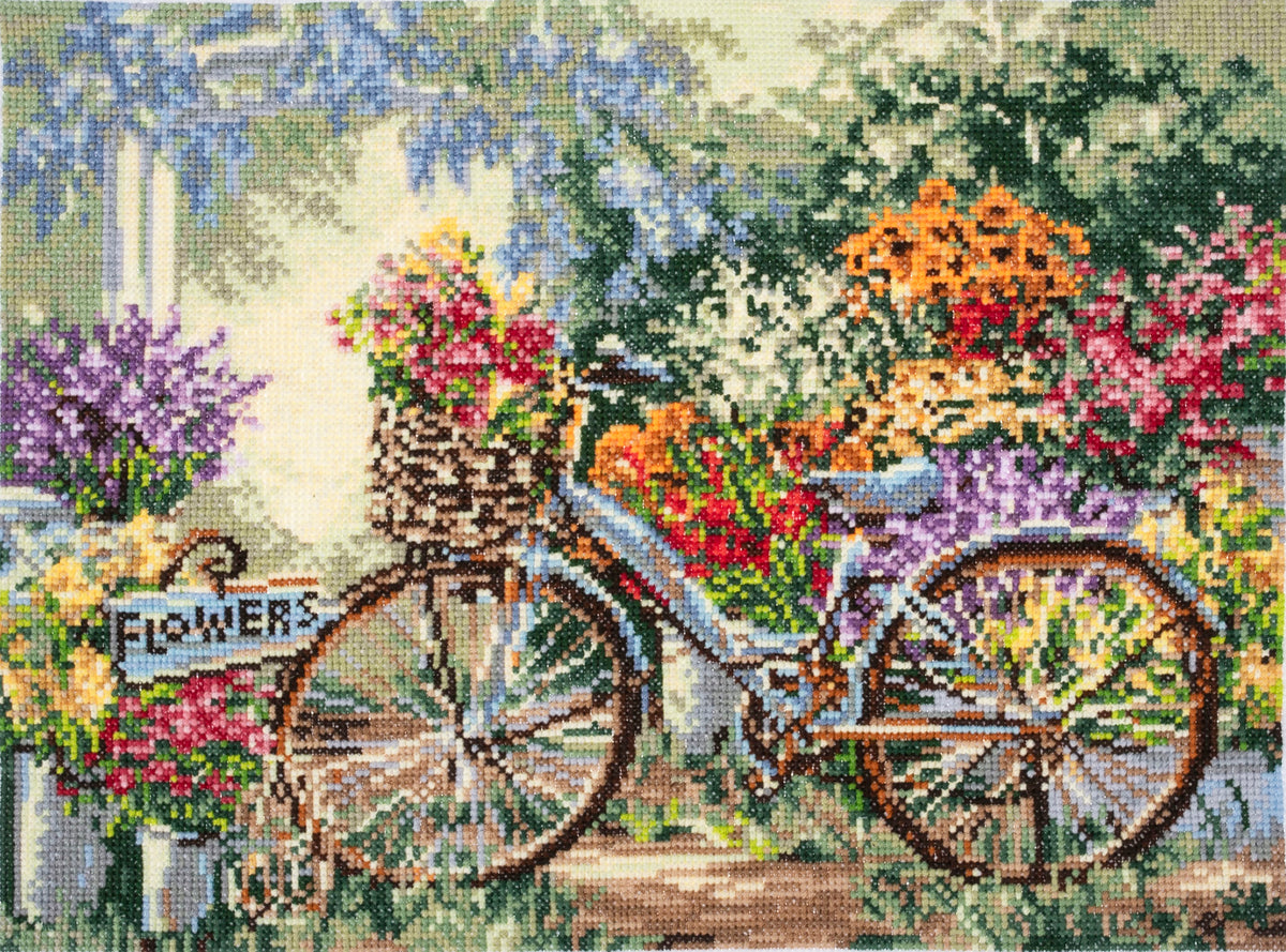Finished bicycle counted cross stitch design