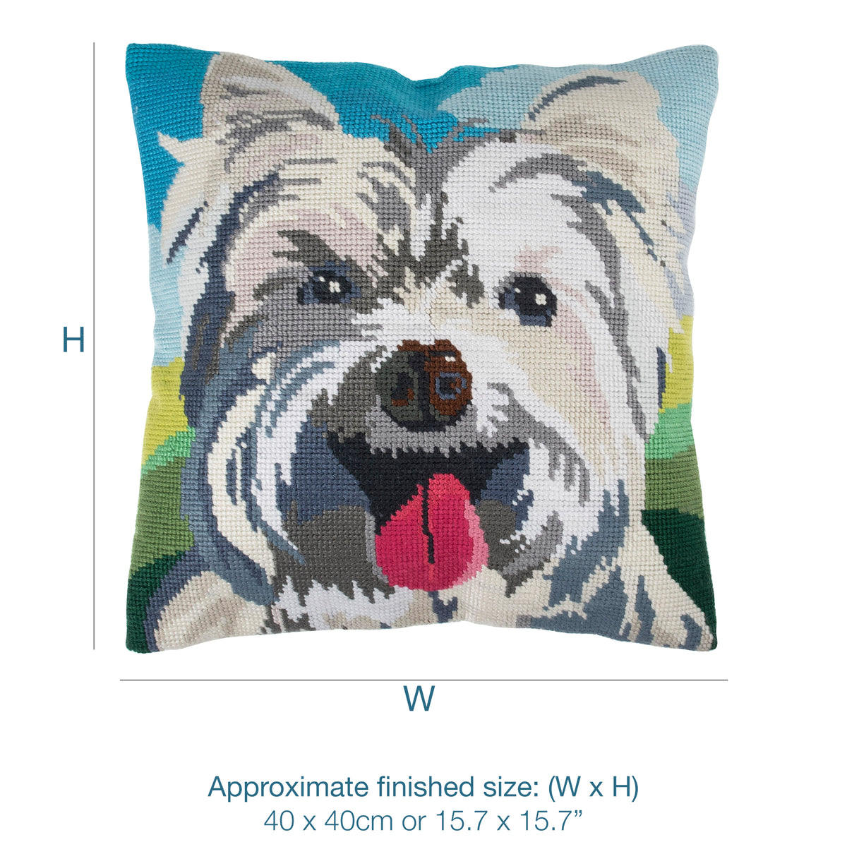 Finished westie half stitch tapestry cushion