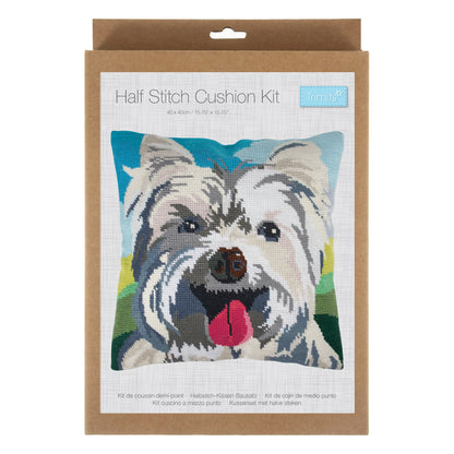 Finished westie half stitch tapestry cushion