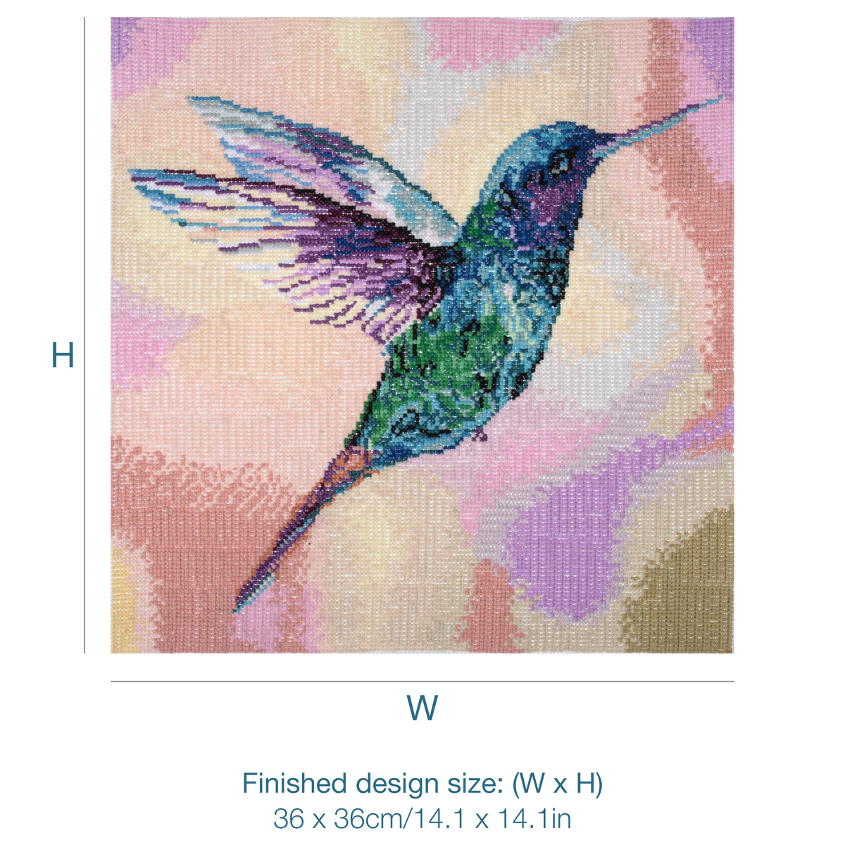Finished hummingbird counted cross stitch design