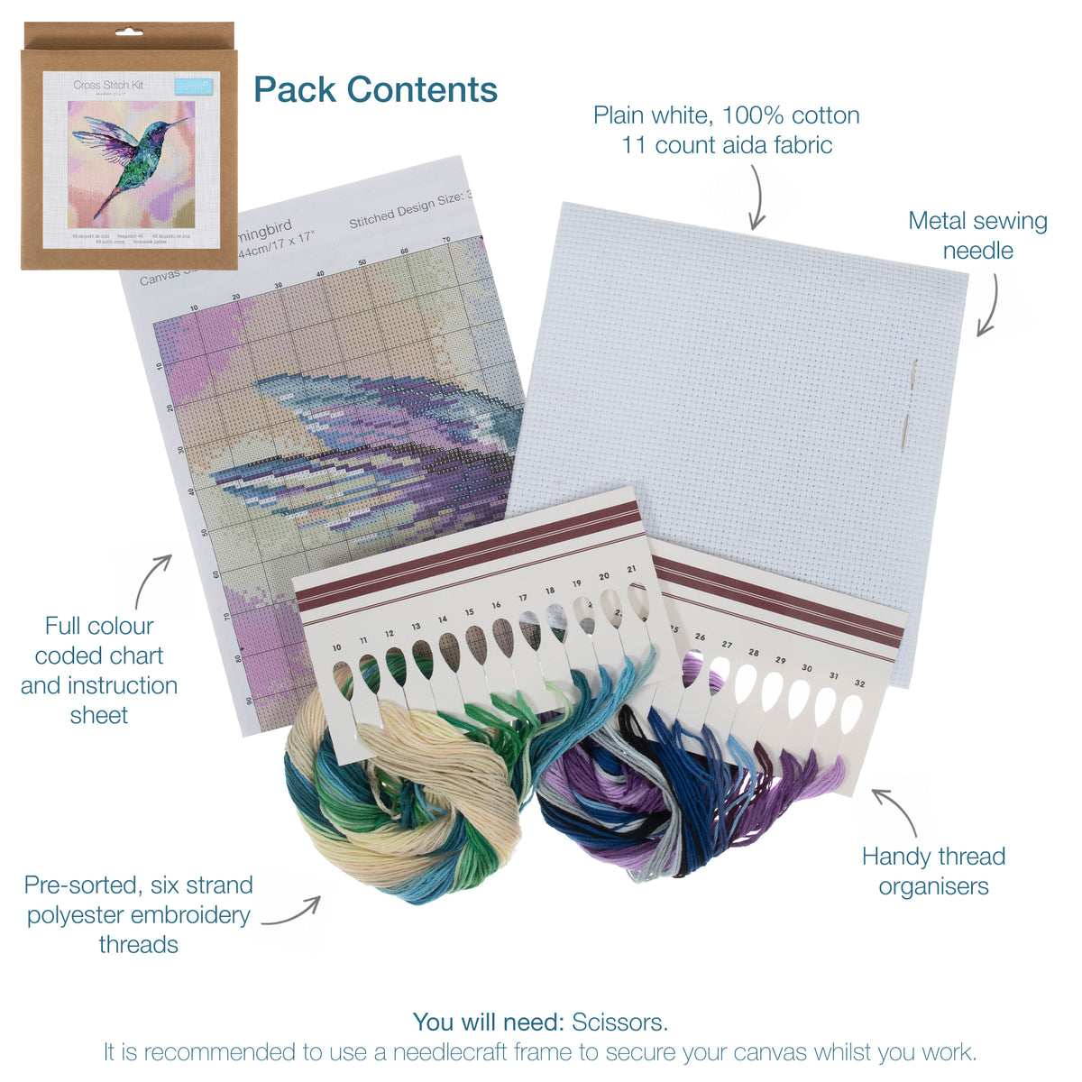 Finished hummingbird counted cross stitch design