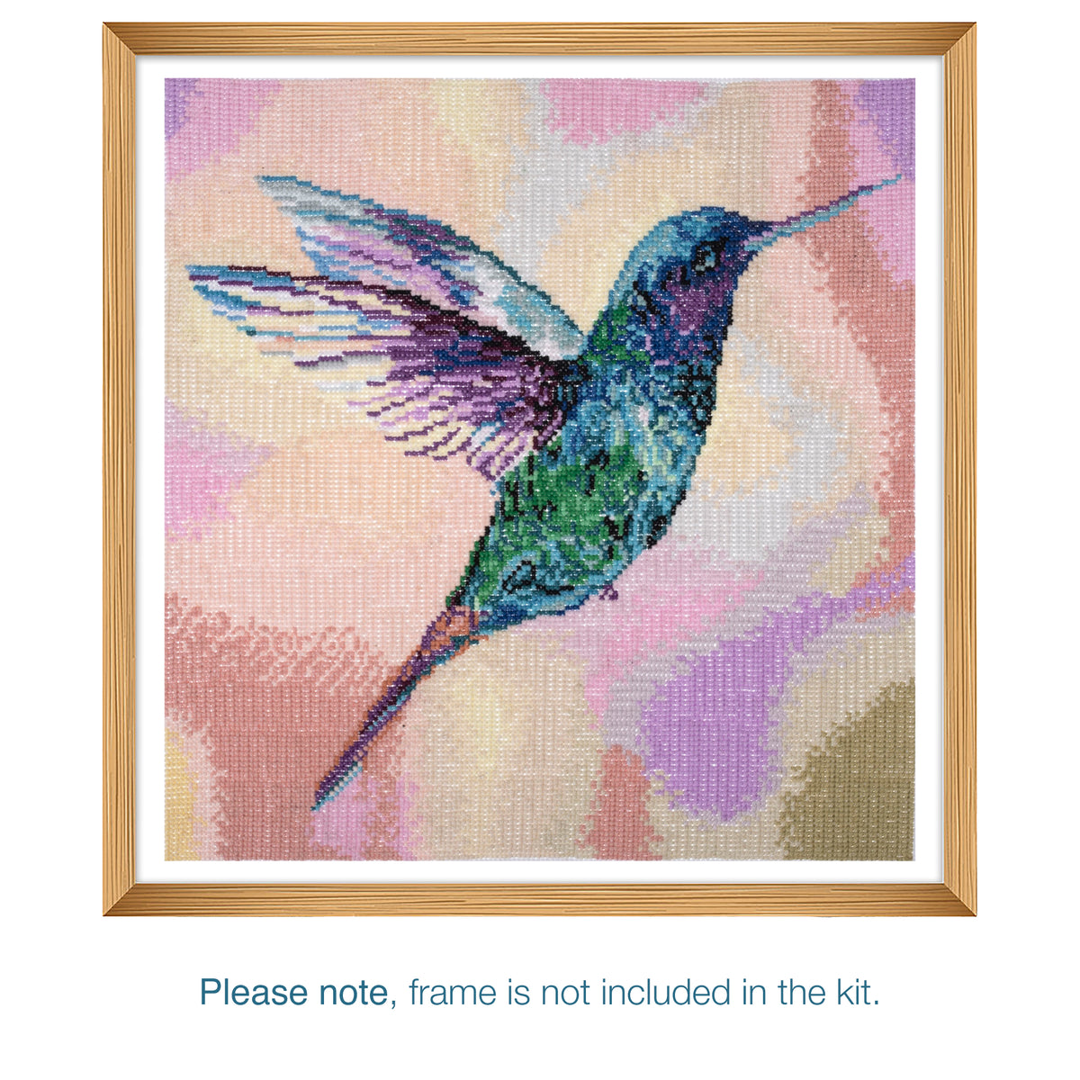 Finished hummingbird counted cross stitch design