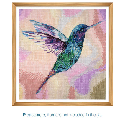 Finished hummingbird counted cross stitch design