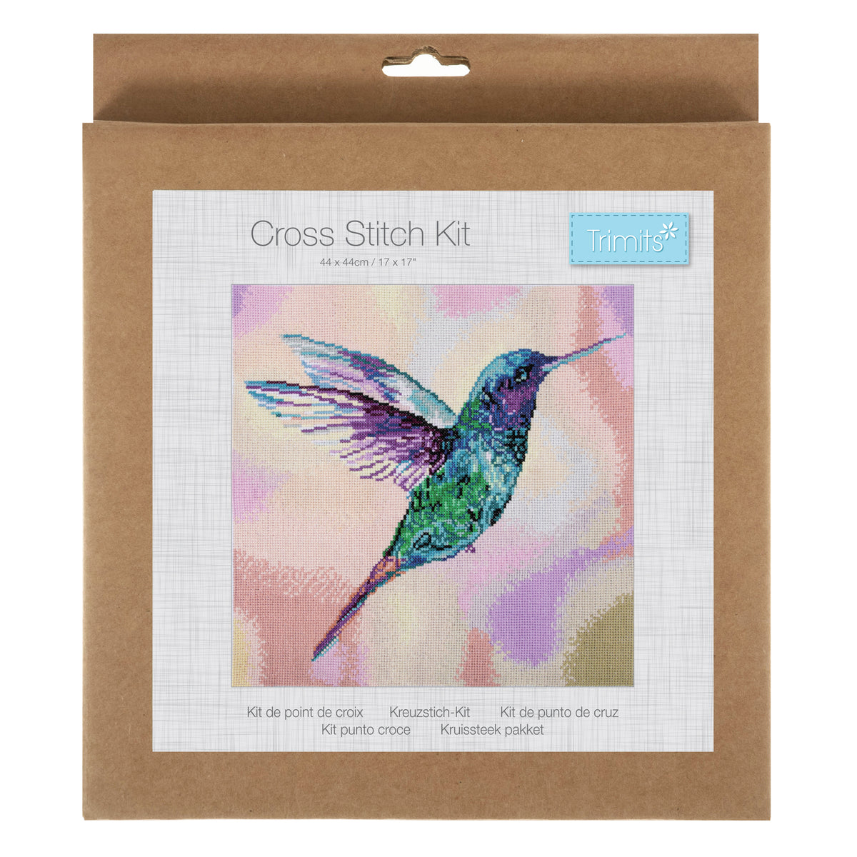 Finished hummingbird counted cross stitch design