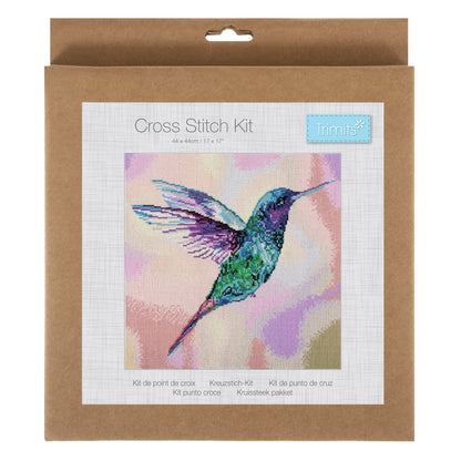 Finished hummingbird counted cross stitch design