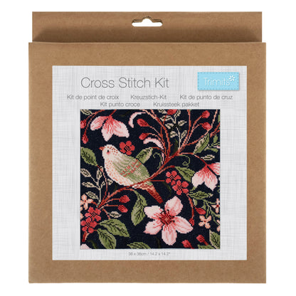 Finished bird blossom counted cross stitch design