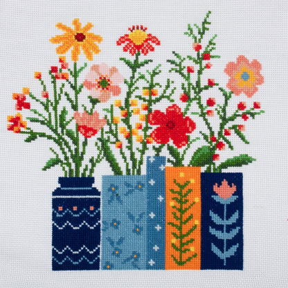 Finished flowers in vase counted cross stitch design