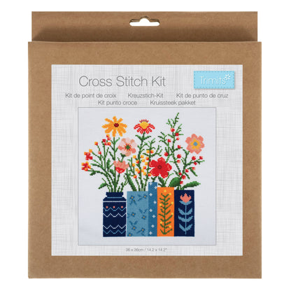 Finished flowers in vase counted cross stitch design