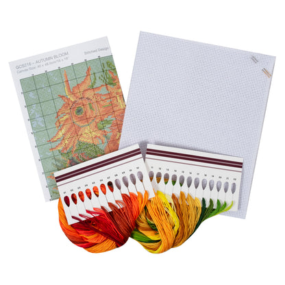 Finished autumn bloom counted cross stitch design
