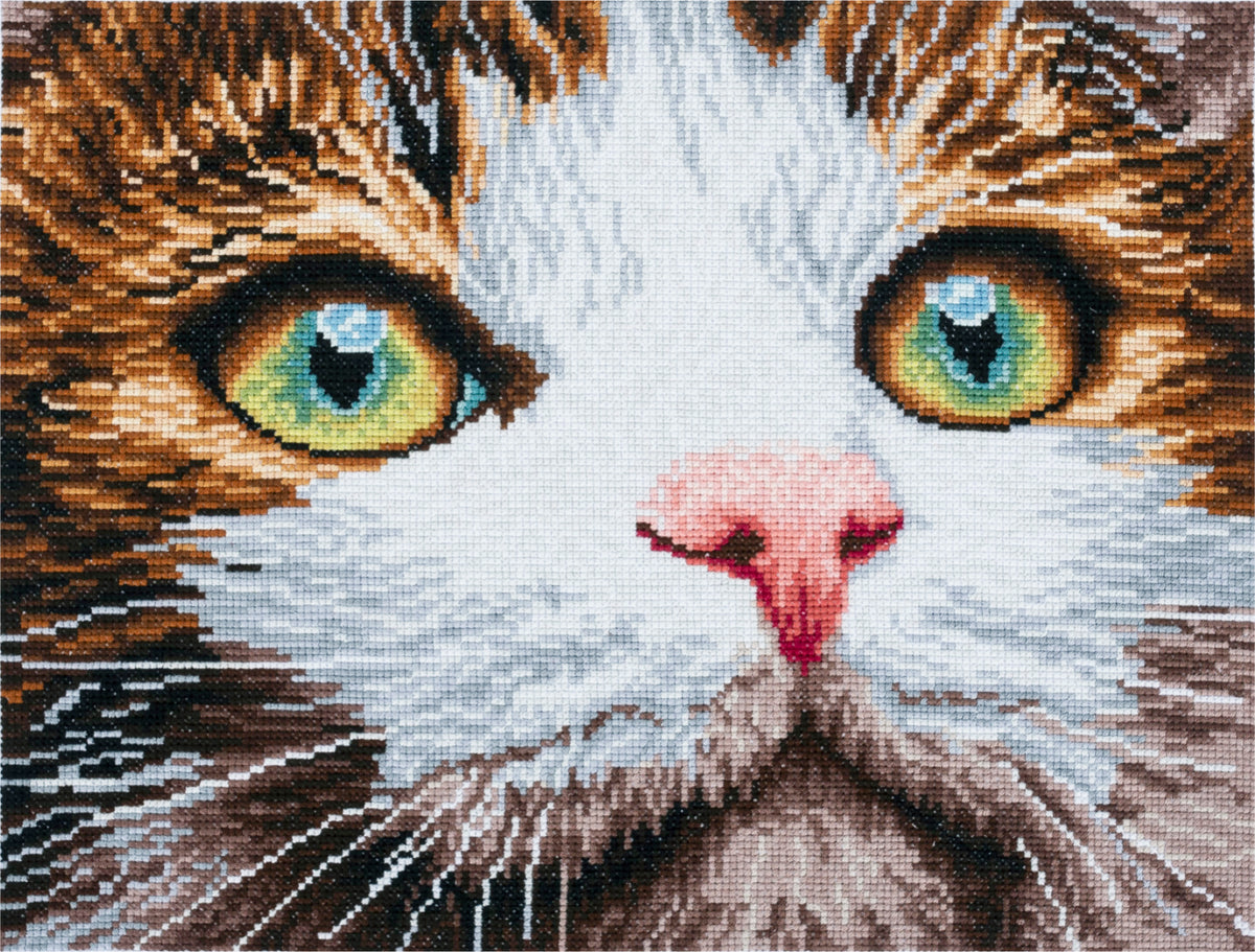 Trimits Whiskers cross stitch kit packaging showing the finished design