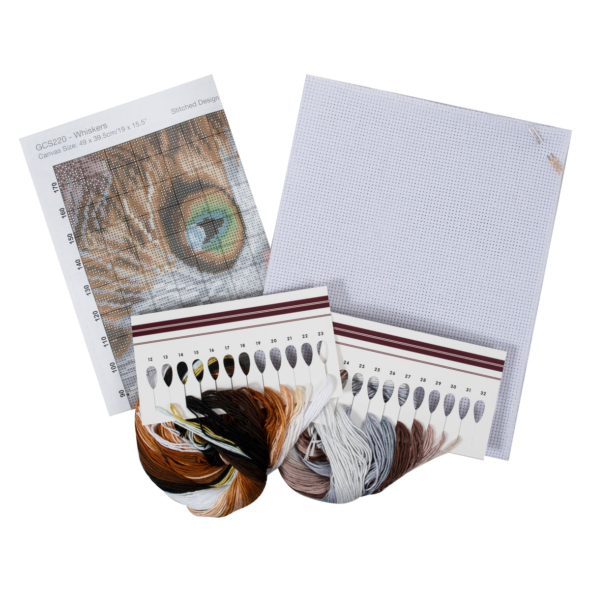 Trimits Whiskers cross stitch kit packaging showing the finished design