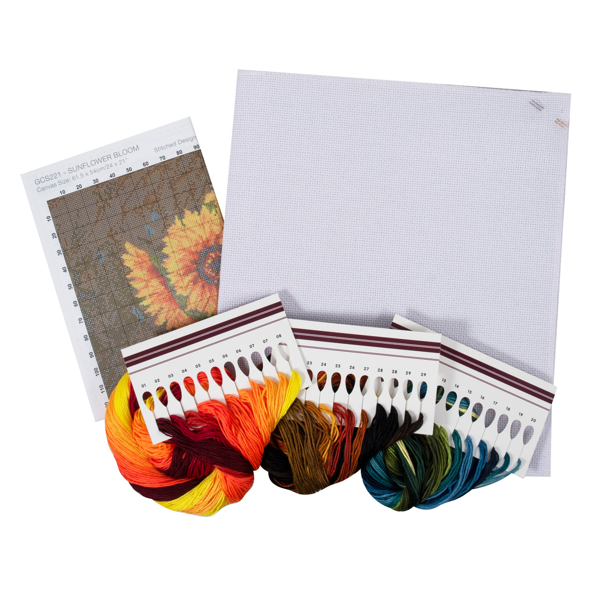 Trimits Sunflower Bloom cross stitch kit packaging showing the finished design