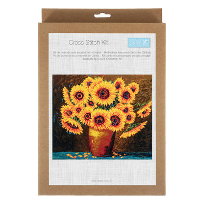 Trimits Sunflower Bloom cross stitch kit packaging showing the finished design