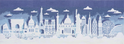 Trimits City Scape cross stitch kit packaging showing the finished design