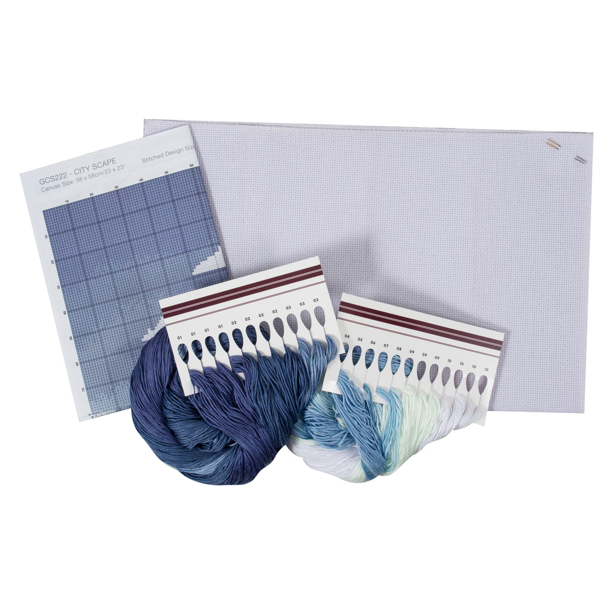 Trimits City Scape cross stitch kit packaging showing the finished design