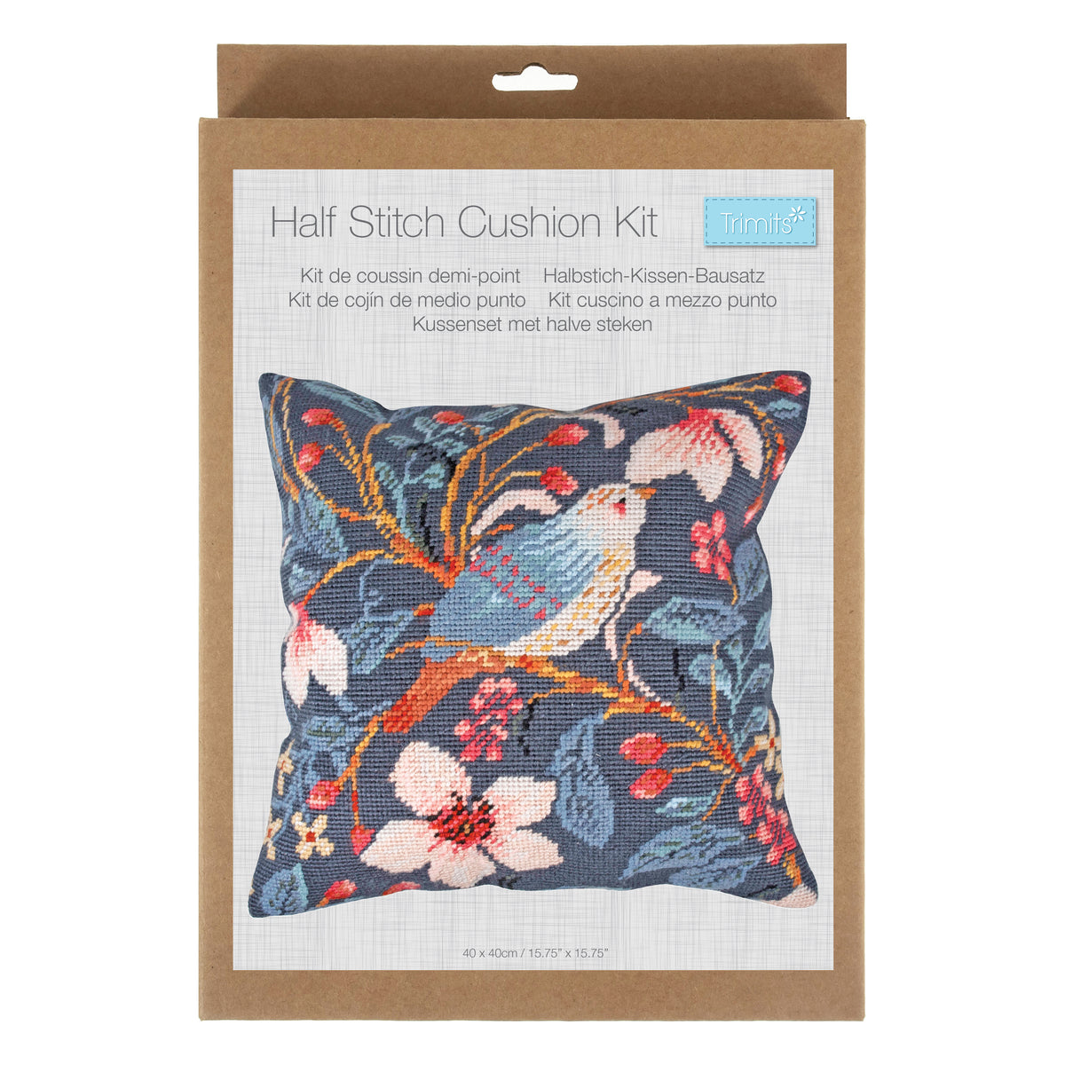 Trimits magnolia bird half stitch tapestry cushion cover kit