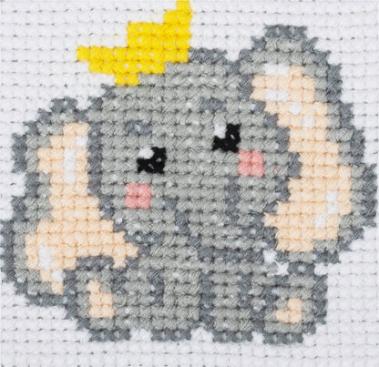 Trimits Elephant cross stitch kit packaging showing the finished design