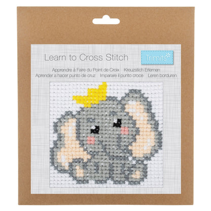 Trimits Elephant cross stitch kit packaging showing the finished design