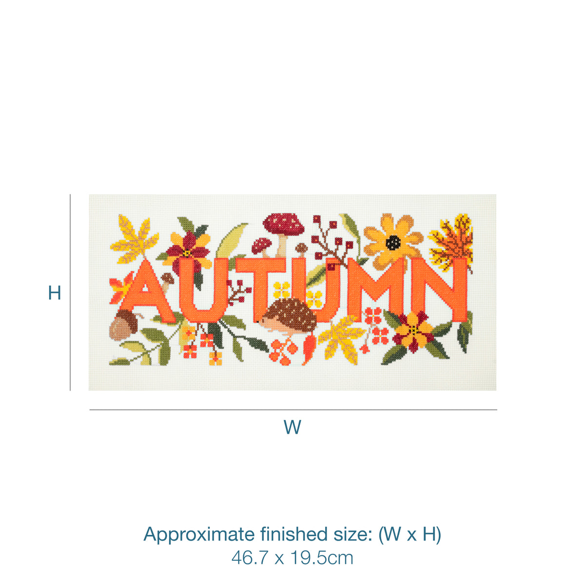 Trimits Autumn cross stitch kit packaging showing the finished design
