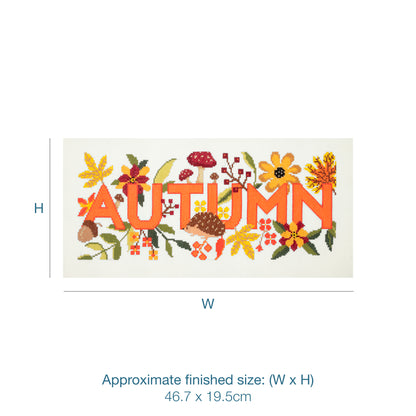 Trimits Autumn cross stitch kit packaging showing the finished design