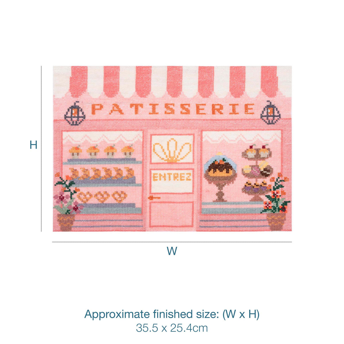 Trimits Patisserie cross stitch kit packaging showing the finished design
