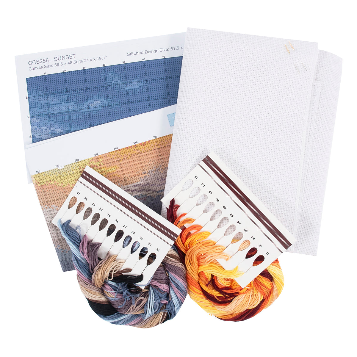 Trimits Sunset cross stitch kit packaging showing the finished design