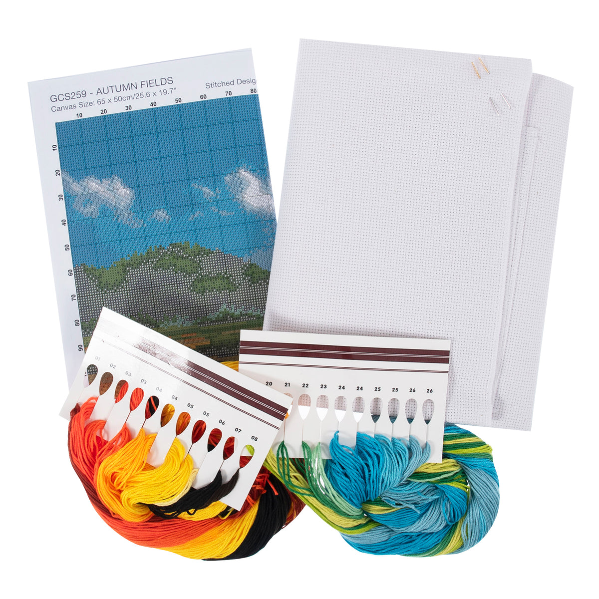 Trimits Autumn Fields cross stitch kit packaging showing the finished design