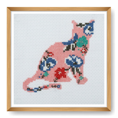Trimits mini cross stitch kit showing a cute cat