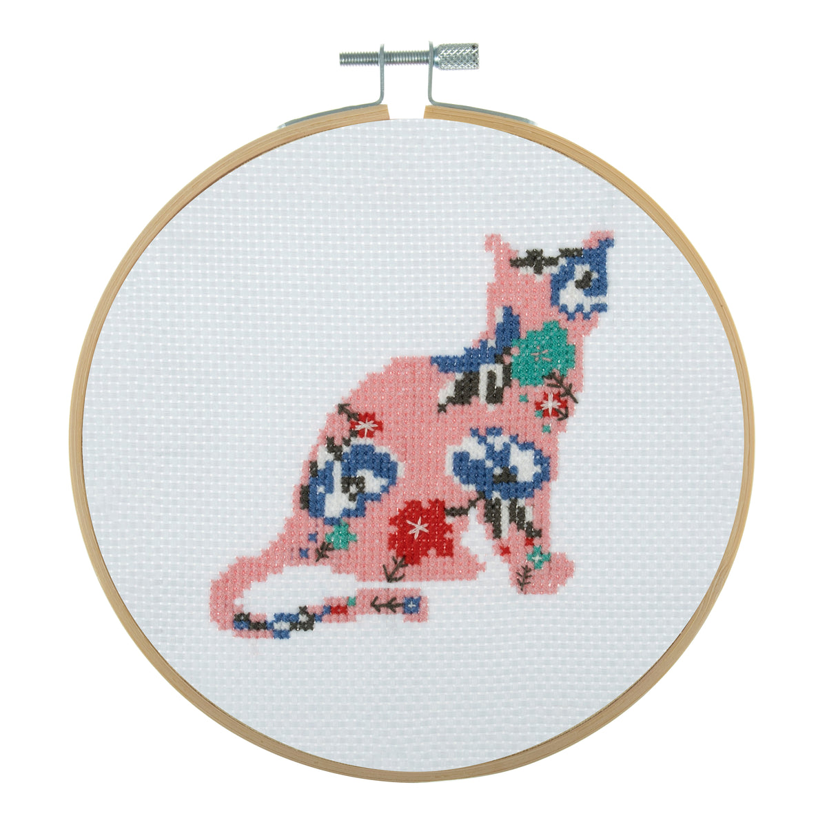 Trimits mini cross stitch kit showing a cute cat
