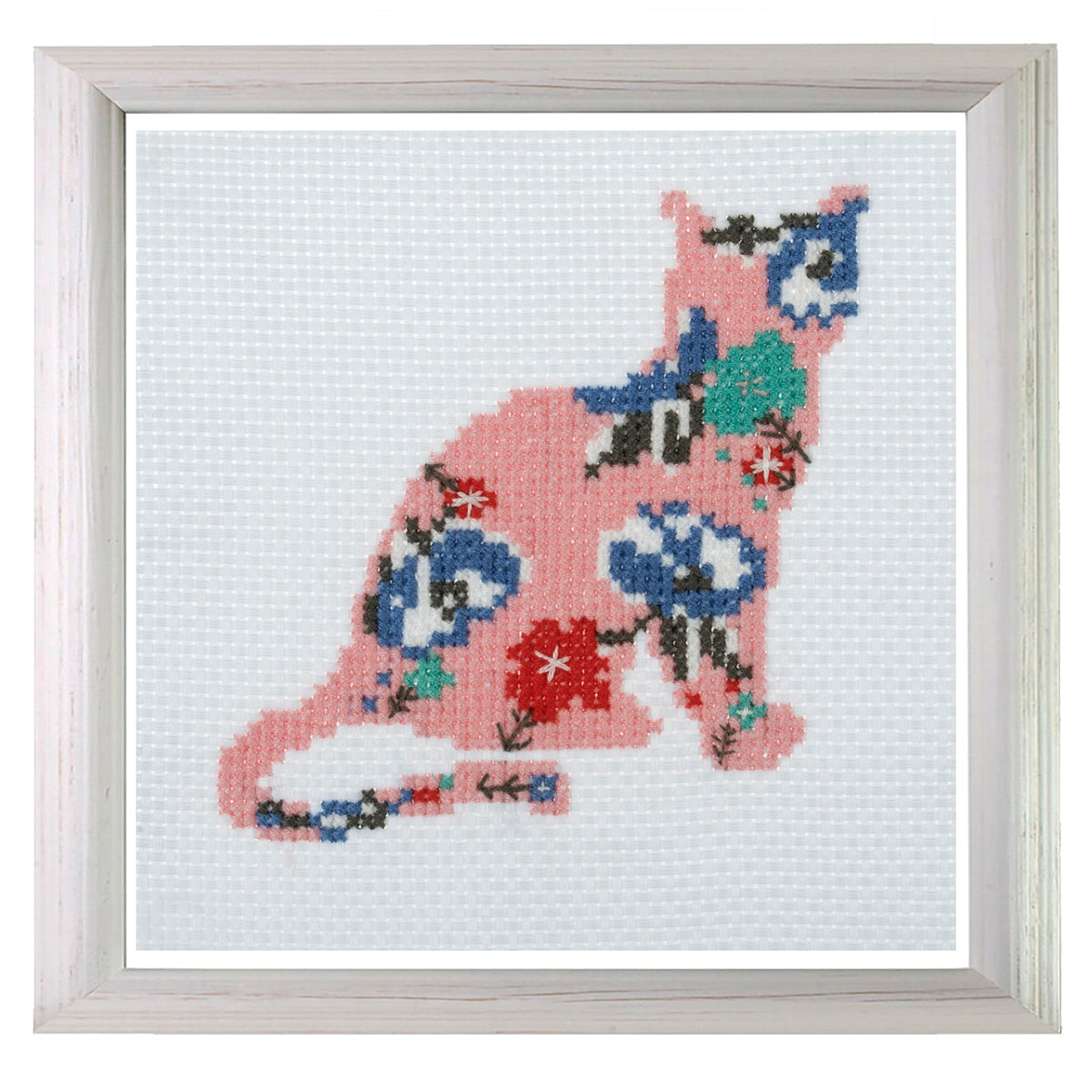 Trimits mini cross stitch kit showing a cute cat