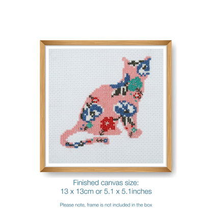 Trimits mini cross stitch kit showing a cute cat