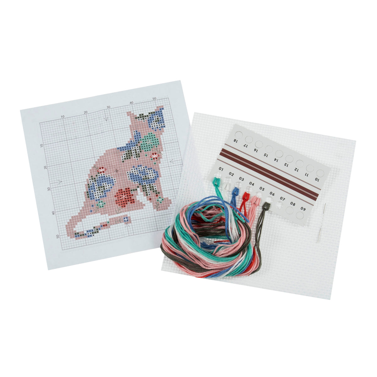 Trimits mini cross stitch kit showing a cute cat