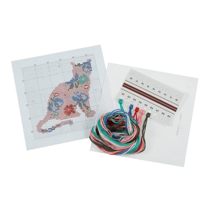 Trimits mini cross stitch kit showing a cute cat