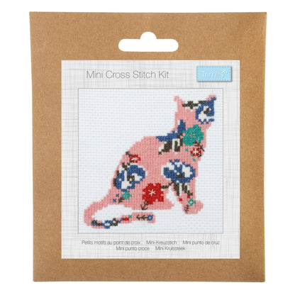 Trimits mini cross stitch kit showing a cute cat