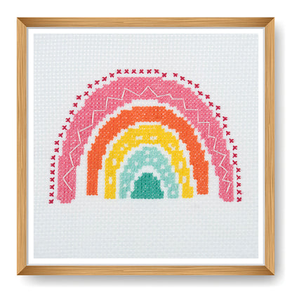 Trimits mini cross stitch kit showing a colourful rainbow