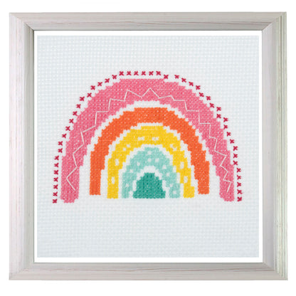 Trimits mini cross stitch kit showing a colourful rainbow