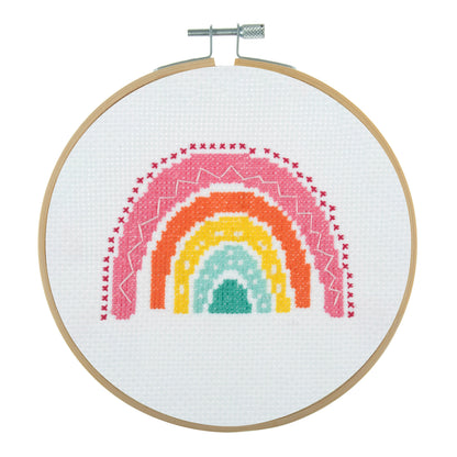 Trimits mini cross stitch kit showing a colourful rainbow