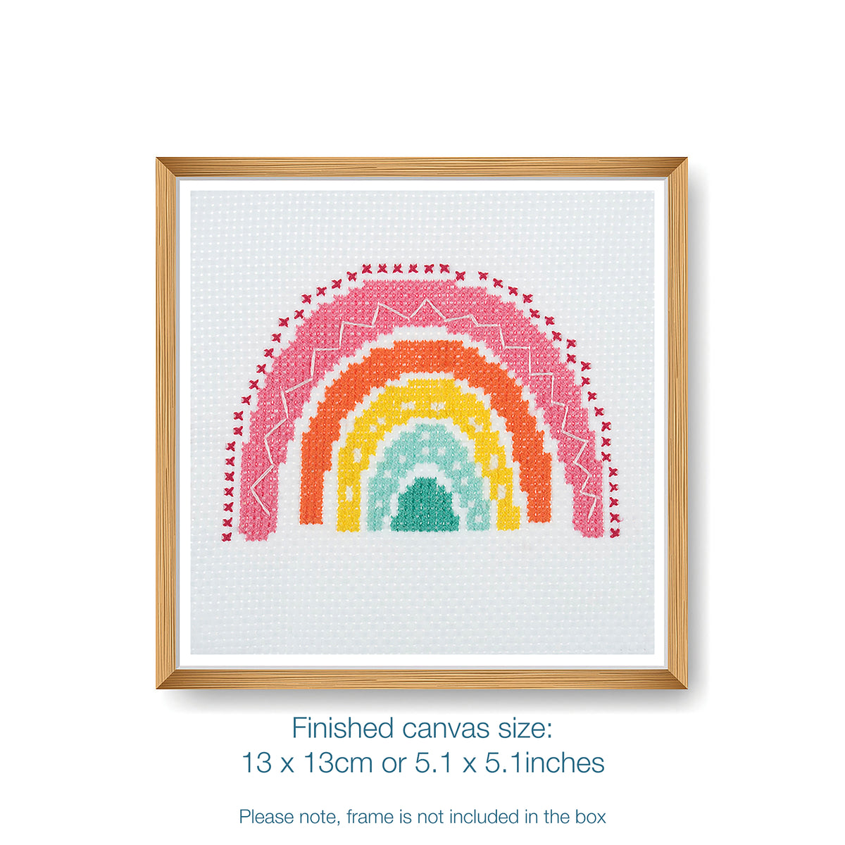 Trimits mini cross stitch kit showing a colourful rainbow