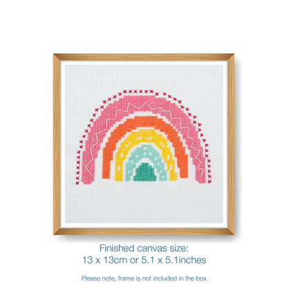 Trimits mini cross stitch kit showing a colourful rainbow