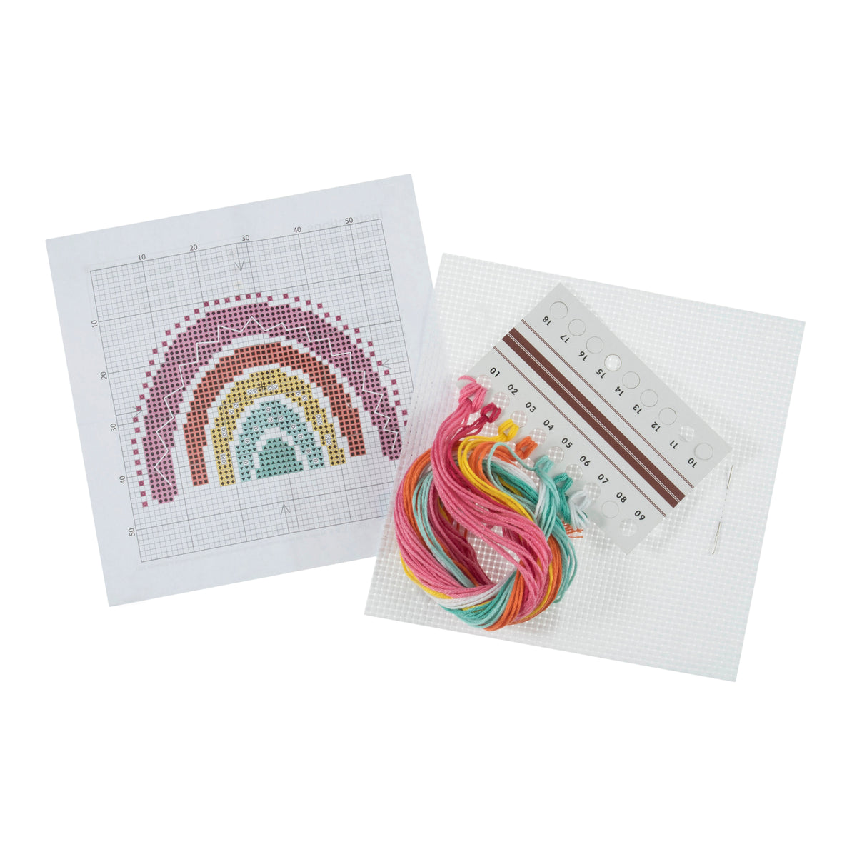 Trimits mini cross stitch kit showing a colourful rainbow