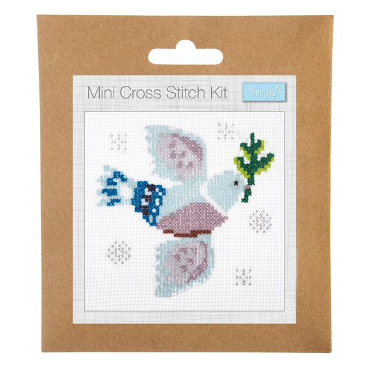 Trimits mini cross stitch kit showing a Scandi-style Christmas dove