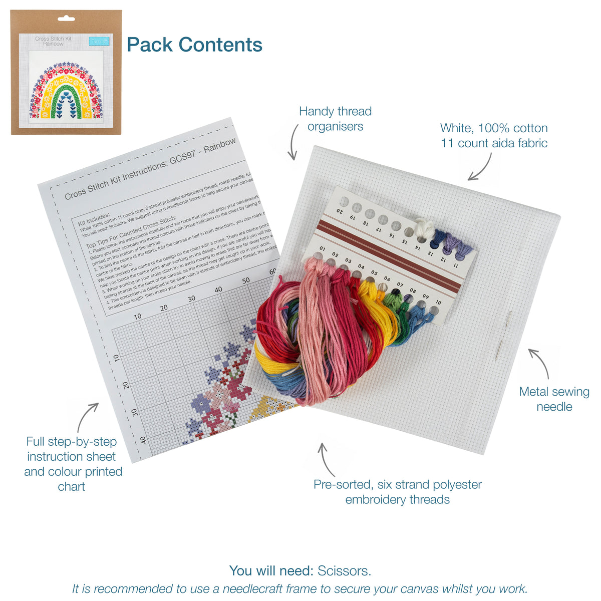 Rainbow counted cross stitch kit